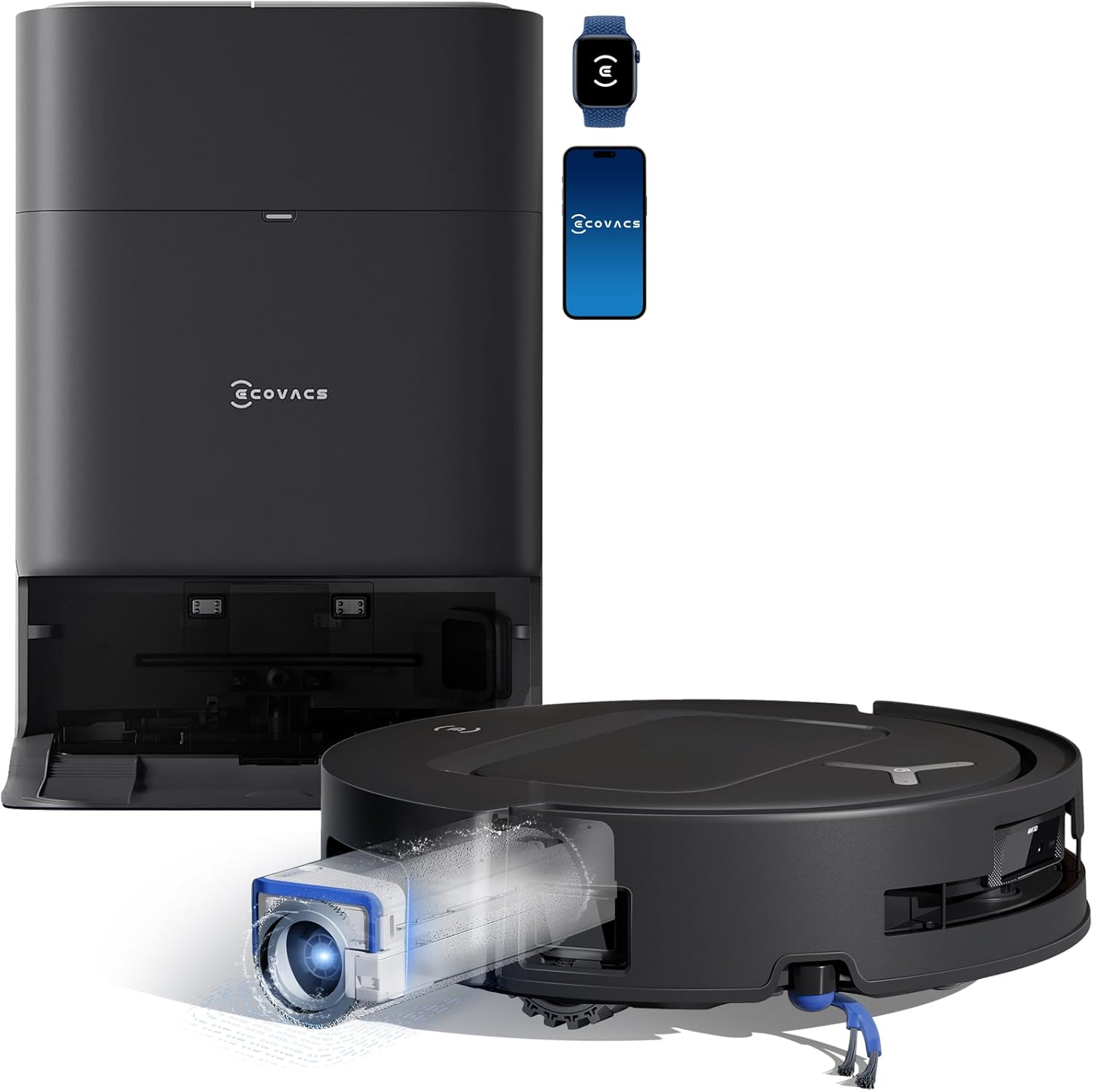 ECOVACS DEEBOT T80 Omni Robot Aspirador Fregador, 18 000 Pa, Limpieza Automática Instantánea OZMO Roller, ZeroTangle 3.0, Lavado con Agua Caliente 40-75 ℃, Secado con Aire Caliente, Negro
