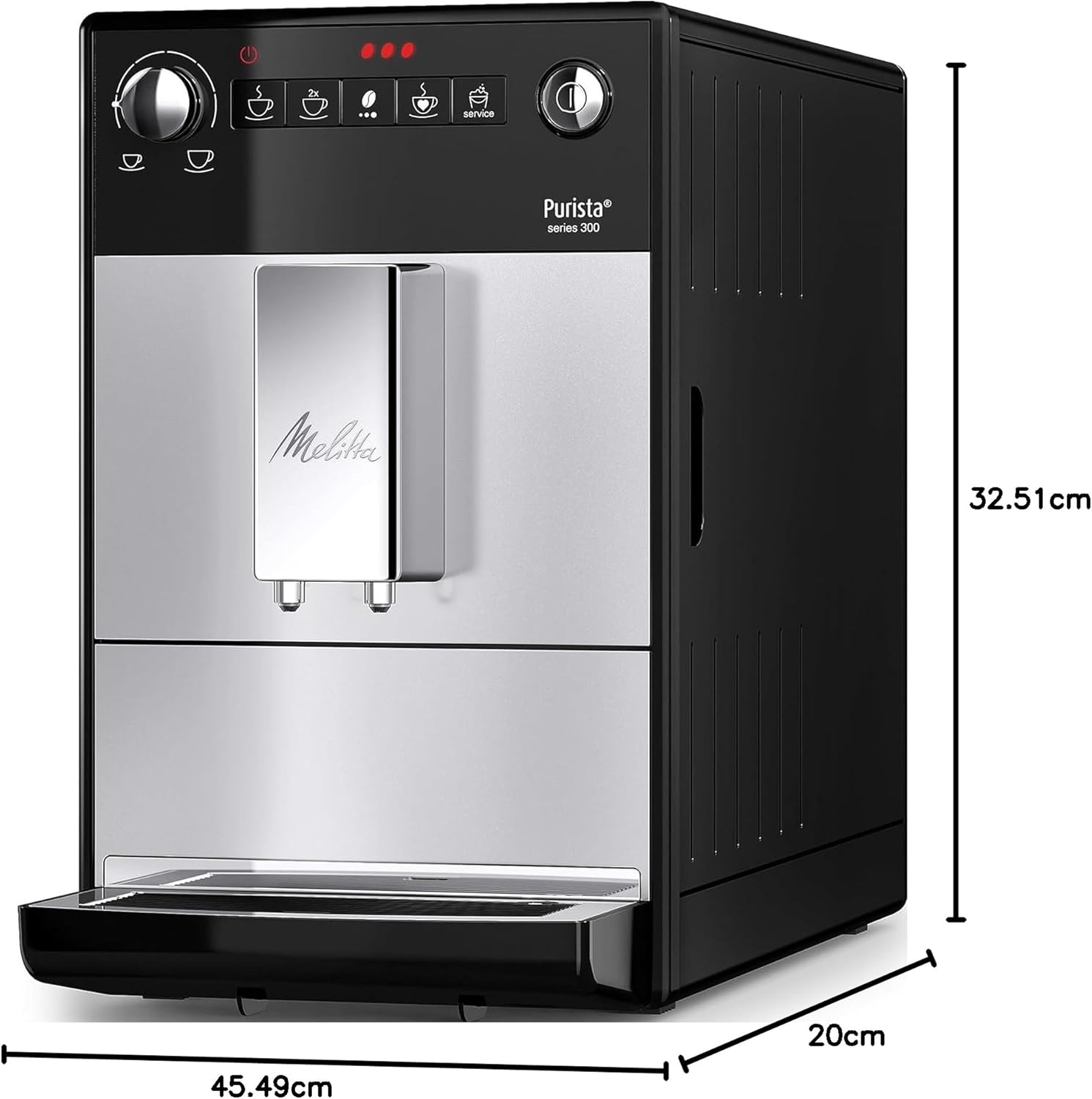 Melitta Purista Plateado, Máquina de Café en Grano con Molinillo y Sistema de Extracción de Aromas, Silenciosa, Modo 1 a 2 Tazas, Cafetera Espresso 1L, Automática, F230-101.