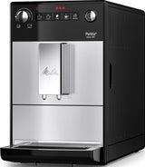 Melitta Purista Plateado, Máquina de Café en Grano con Molinillo y Sistema de Extracción de Aromas, Silenciosa, Modo 1 a 2 Tazas, Cafetera Espresso 1L, Automática, F230-101.