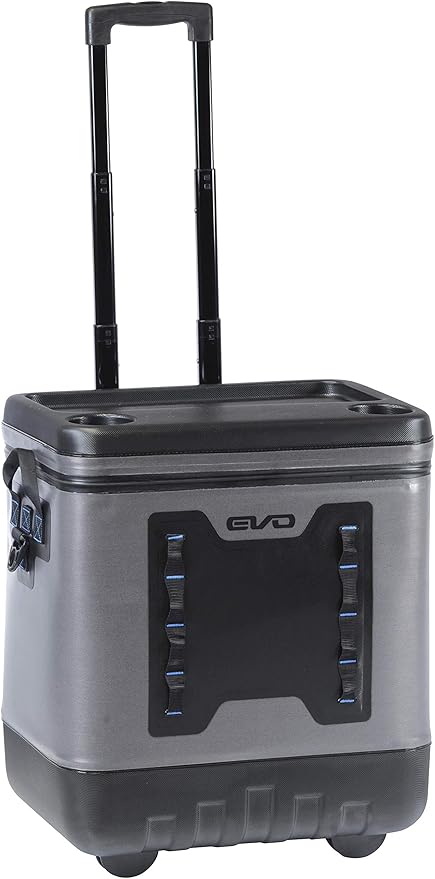 Nevera con ruedas Evolution Outdoor, aislada y a prueba de fugas, EVO Premium, con tapa moldeada en ABS, 8 presillas para accesorios y asa retráctil de 4 niveles