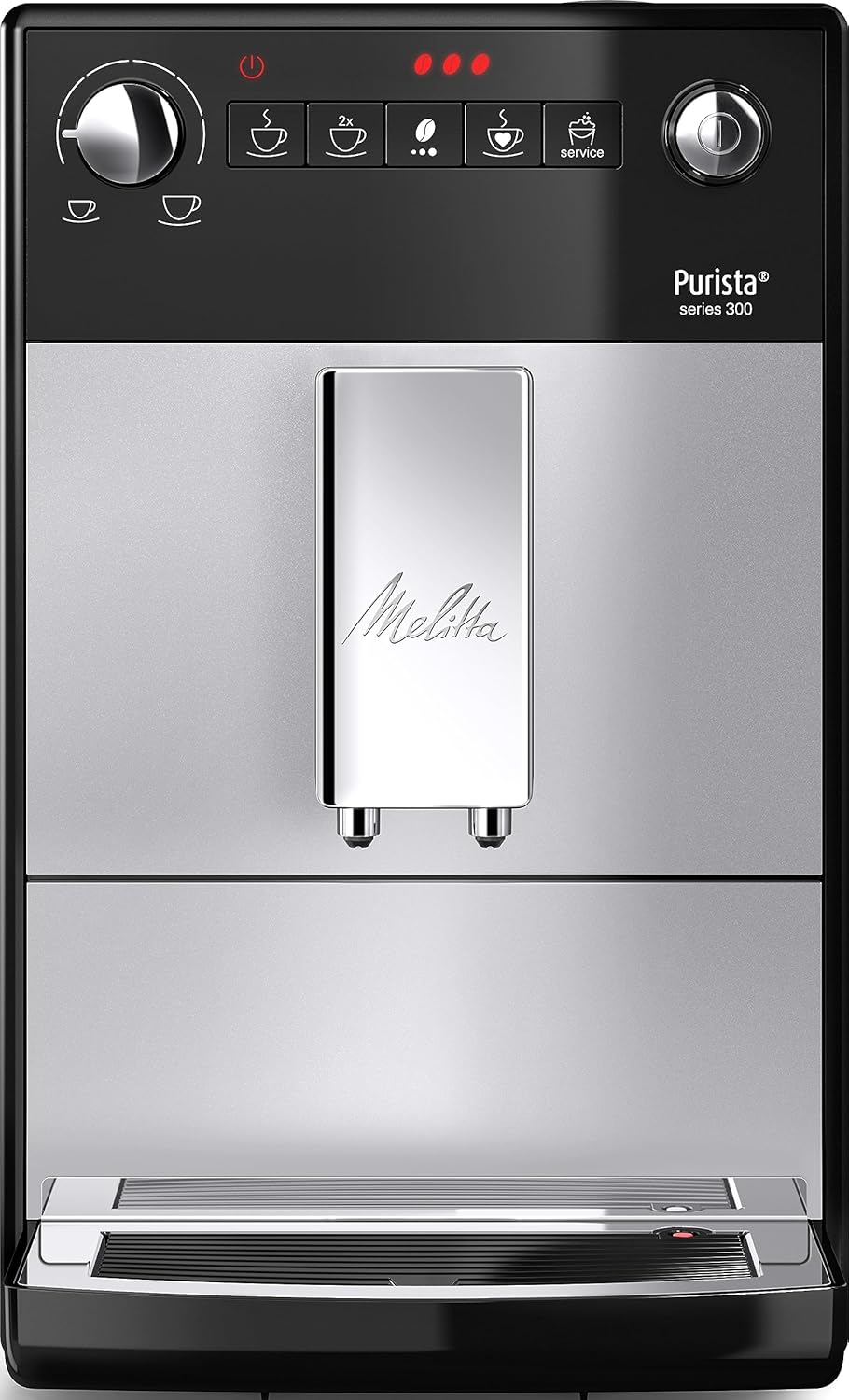 Melitta Purista Plateado, Máquina de Café en Grano con Molinillo y Sistema de Extracción de Aromas, Silenciosa, Modo 1 a 2 Tazas, Cafetera Espresso 1L, Automática, F230-101.