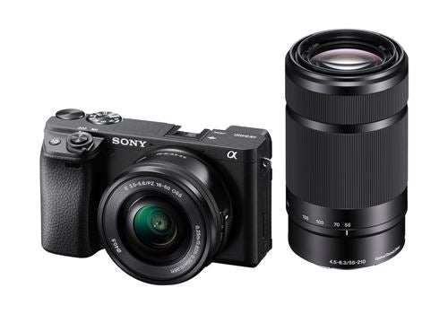 Cámara híbrida Sony A6400 Negra + Objetivo E PZ 16-50 mm f/3.5-5.6 OSS + Objetivo E 55-210 mm f/4.5-6.3 OSS + cargador externo + segunda batería