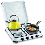 Cocina de gas portátil de 4 fuegos 4650W Blanco lacado con tapa KEMPER