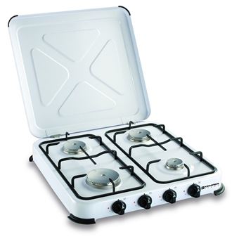 Cocina de gas portátil de 4 fuegos 4650W Blanco lacado con tapa KEMPER
